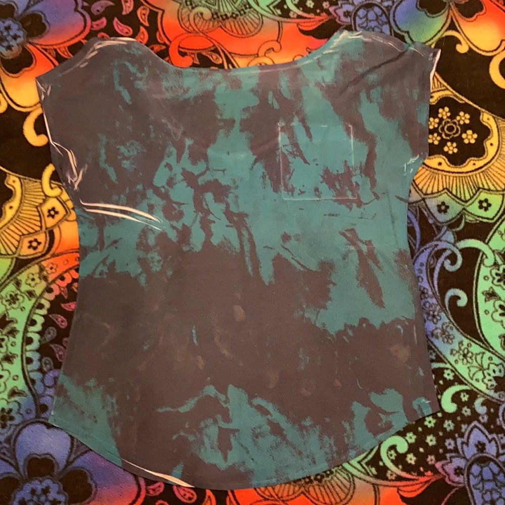 Kirra Navy Teal Tie Dye Shirt Back Cutout XSMALL